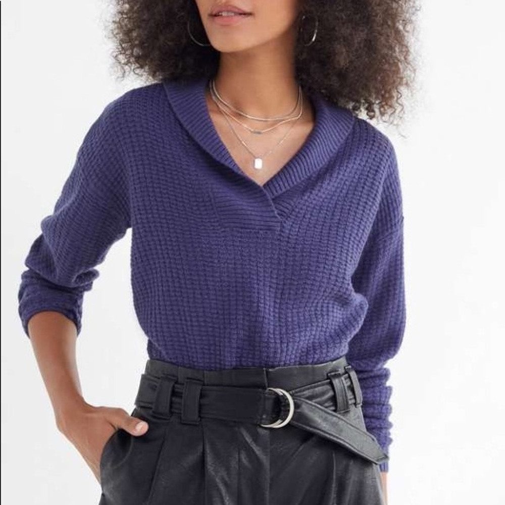 SOLD Urban Outfitters slow things down shawl sweater cropped sweater in blue